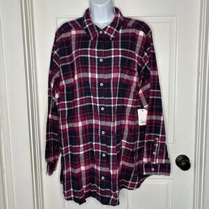 Croft & Barrow Women's Pink and Blue Plaid Flannel Button-up Shirt - 3X NWT